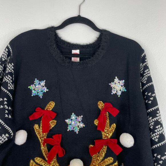 Holiday Time Christmas Ugly Knit Sweater Sequin Reindeer Women's 3X - Picture 4 of 12
